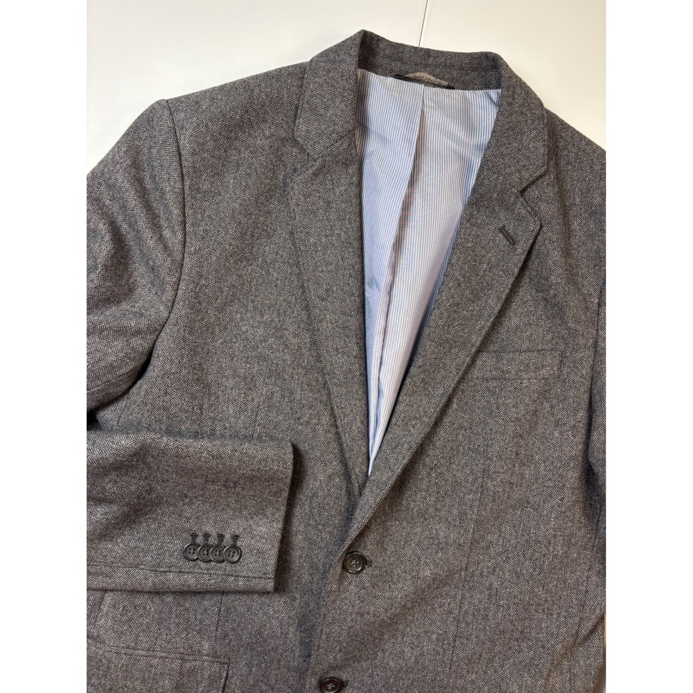 Banana Republic Blazer Mens 42L Gray Herringbone Tailored Slim Fit Wool Blend